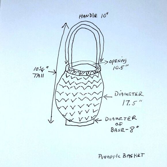 Pinapple Basket With Handle, Green Color see Diagram In Photos - Picture 3 of 8